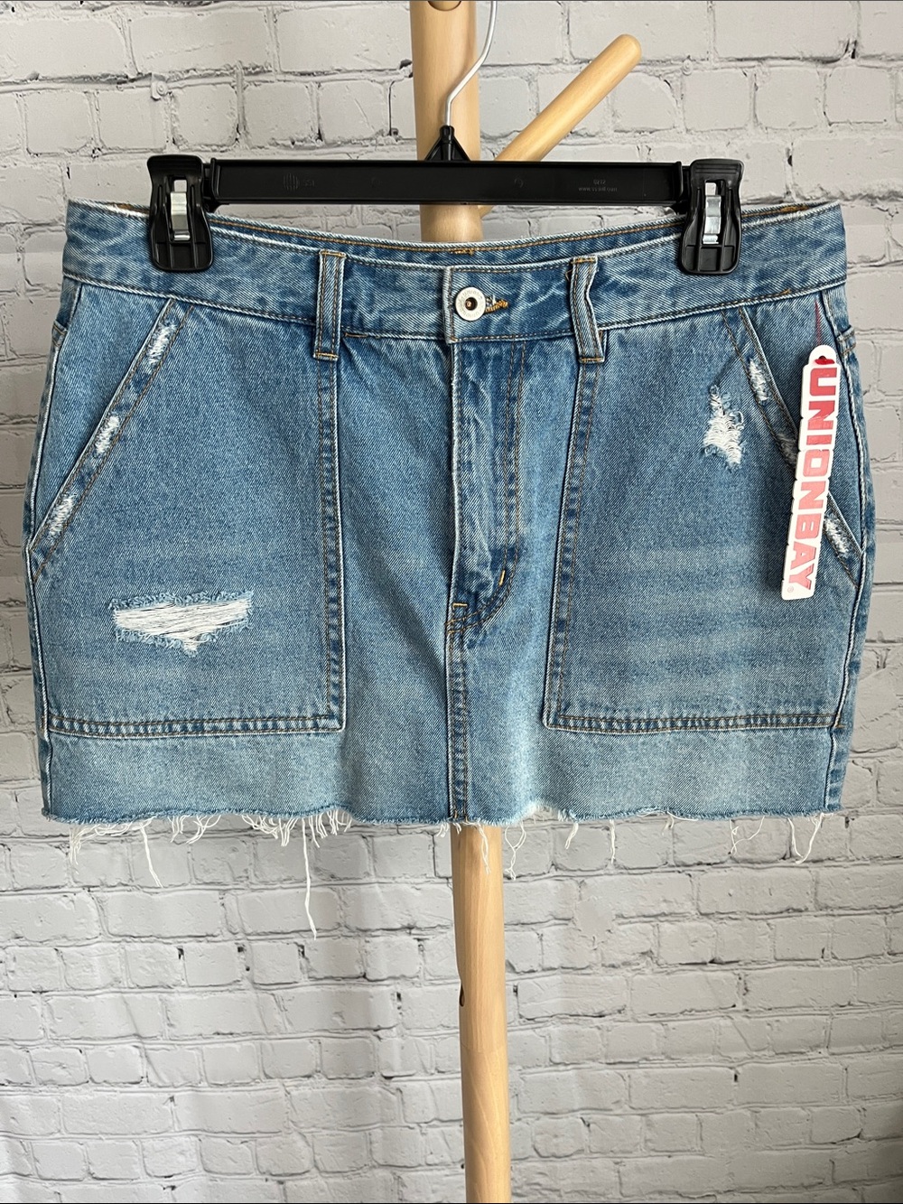 NEW UNIONBAY Distressed Medium Blue Denim Mini Skirt